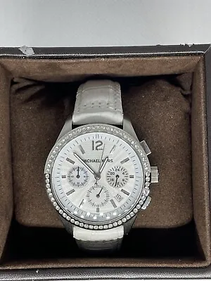Michael Kors MK 5015 White Leather Crystal Watch • $40