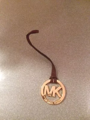 New Michael Kors Signature Hang Tag Fob Charm MOCHA BROWN GOLD 2  Wide 7  Long • $26.95