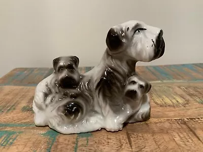 Vintage Porcelain Figure Schnauzer & Puppies Made In Japan Excellent • $14.95