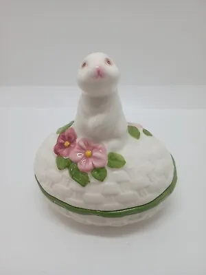 Avon Bunny Rabbit Trinket Box Vintage 1982 Hand Paint Ceramic Ring Jewelry Dish • $9