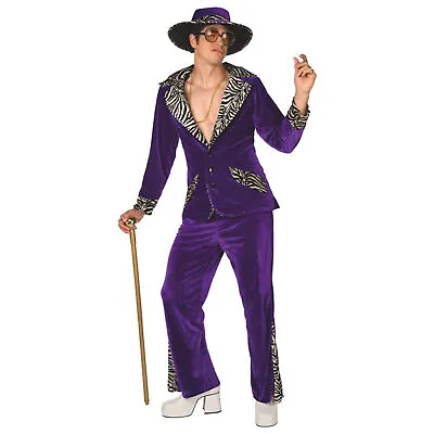 Mens Purple PIMP DADDY Fancy Dress Costume + Hat 1970s Velvet Suit Halloween • $39.95