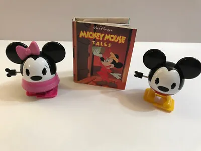 New SET Of 3: Mickey & Minnie Mouse 2.5  Wind-up Toys &  Mickey Mouse TALES Book • £8.43
