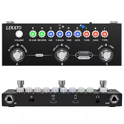 LEKATO Guitar Multi-Effects Pedal 8 IR Cabinets Simulation Delay Chorus Phaser • $56.99