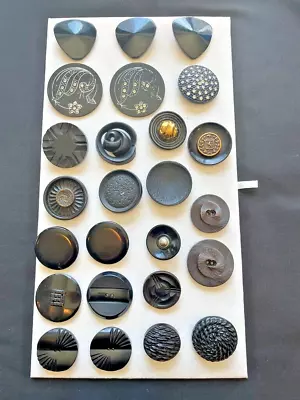 Vintage Art Deco Black Buttons - Rhinestone - Bakelite? - Wood - Lot Of 25 • $16