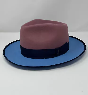 Bellissimo Authentic Fox Fedora Two-Toned Rose/Powder Blue Large - NIB • $460