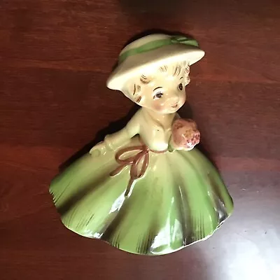 Vintage Napco Ceramic Girl With Hat And Flower Figurine #T-196   Sweet ! • $7.99