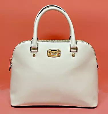 MICHAEL KORS White Handbag Satchel Coated Canvas Gold Accents **EUC** ELEGANT!! • $48