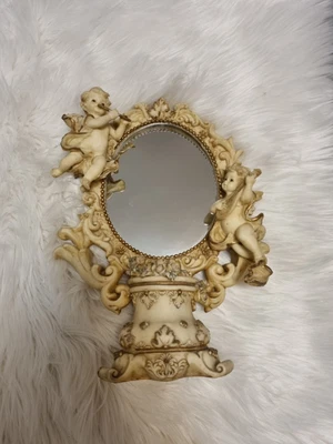 £30 • Buy Small Vintage Cream Oval Boudoir Mirror Baroque