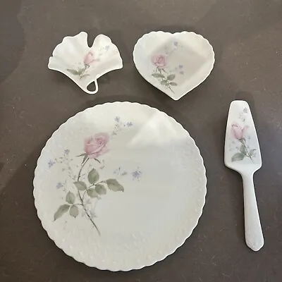 Mikasa April Rose Lot Cake Plate W/ Server JAPAN  Bone China Leaf & Hart EUC • $55.55