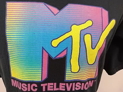 VTG MTV Shirt Mens XL Black Neon Logo Music Television Port And Company Y2K • $12.99