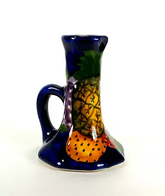 Talavera Candlestick Holder Finger Loop Hand Painted Fruit Mexican Pottery 4.75  • $12