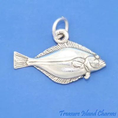 Pacific Halibut Flounder Fluke Flat Fish 925 Solid Sterling Silver Charm Pendant • $31.62