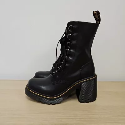 Dr Martens Chesney Soft Black Leather Chunky High Heel Boots Size Uk 5 Eu 38 • £149.99