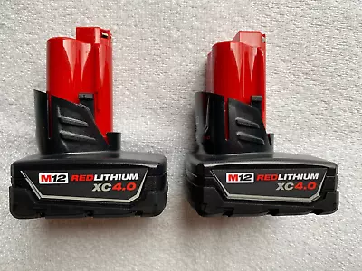 2 New Milwaukee 48-11-2440 Batteries M12 12V 12 Volt XC 4.0 Ah Red Lithium Ion • $81.69
