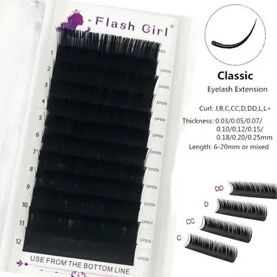 Russian Individual Eyelash Extensions Classic Silk Lashes Tray C D Curl Pro Made • £5.99