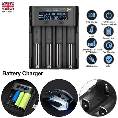 4 Slots LCD Display Smart USB Battery Charger For 3.6V/3.7V Li-ion Batteries UK • £15.59