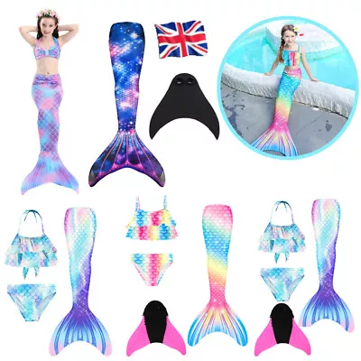 Mermaid Tail With Monofin Swimmable Bikini Kids Set Costume Swimsuit Swimming • £10.82