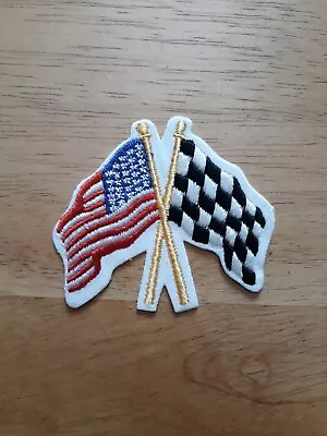 America Flag And Checkered Racing Flag Patch/Cloth Badge • £4.95