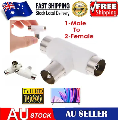 $6.79 • Buy 2 Way TV T Splitter Aerial Coaxial Cable Male To 2x Female Connectors Adapter AU