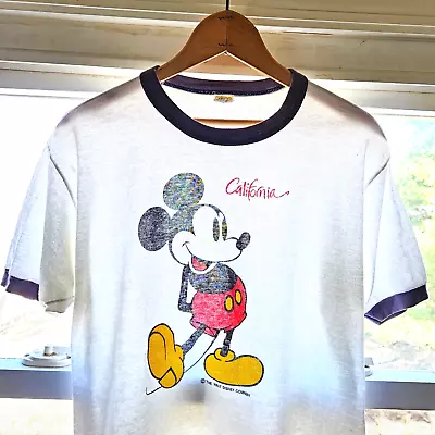 Vintage 70s 80s Mickey Mouse Ringer T Shirt Disneyland California USA Thin Sz XL • $66.65