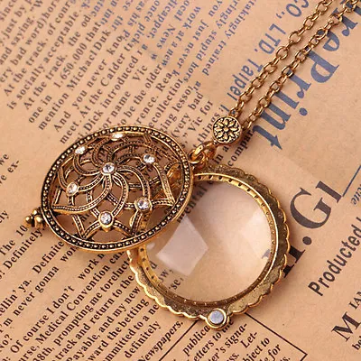 £3.59 • Buy Vintage Gold Chain Women Magnifying Glass Flower Pendant Necklace,,;