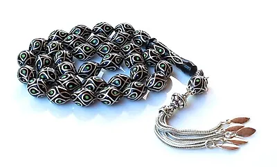 Collectible Original Erzurum Oltu 1000K Silver Inlay Prayer Beads تسبيح Masbaha • $234.84