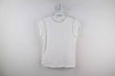 Vtg 70s Streetwear Womens Medium Blank Roll Sleeve Pocket T-Shirt White Japan • $31.45