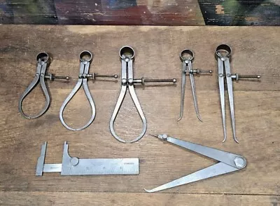 7 VINTAGE MACHINIST INSPECTION TOOLS 6  Calipers STARRETT Divider Lufkin  • $19