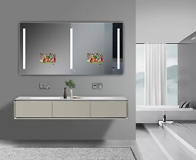 71x36 In LED Bathroom Mirror W/ Touch Sensor Dual 10.1  1080p TV's Clock • $649.99