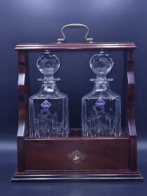 Victorian Style Mahogany And Brass Two Section Tantalus& Two Edinburgh Decanters • $344.47