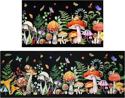 Cute Red Mushroom With Snails Kitchen Rugs & Mats 2 Pieces Non Slip Cushioned M • $28.57