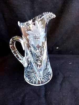 VINTAGE AMERICAN BRILLIANT ABP FLORAL CUT GLASS PITCHER 11  TALL 4.5 Lbs • $79