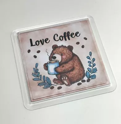 Love Coffee Bear Drinking Coaster - Acrylic - Drinks Tea Coffee Coaster • £3.49