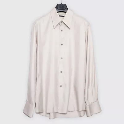 Gucci Silk Shirt Size 17 (43cm) Beige Long Sleeve With G Monogram • $198