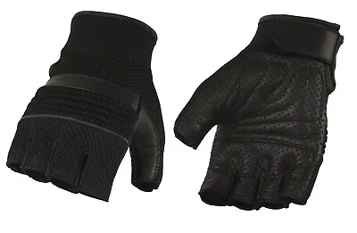 Men's MG7504 Leather & Mesh Fingerless Gloves Gel Palm Reflective Piping • $14.99