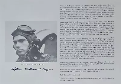 William Beyer Signed 8x10 Bio Photo WWII Fighter Ace P-51 9V 361FG • $59.99