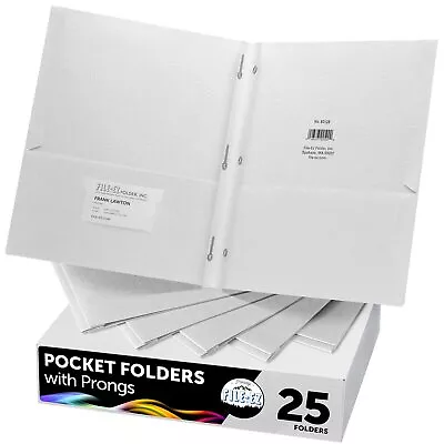 Two-Pocket Folders With 3-Prong Fasteners White Color 25-Pack Durable Texture... • $42.47