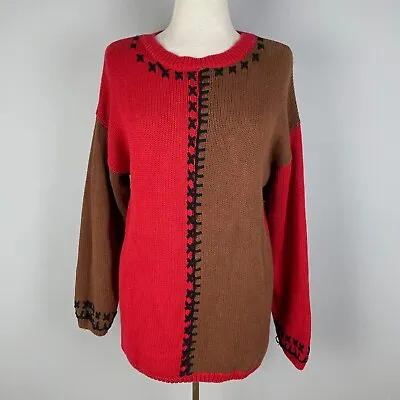 $19.99 • Buy Cambridge Dry Goods Brown & Red Colorblock Sweater Small