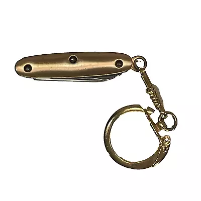 Vintage Gold Tone Miniature Folding Pen Knife Key Chain Single Blade Made In USA • $11.50