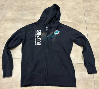 NFL Miami Dolphins Black Zip Front Jacket W/ Hood Hoodie Majestic Adult Mens Med • $39.95