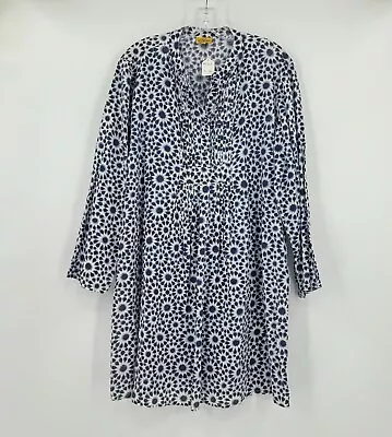 Roberta Roller Rabbit Womens Blue Printed Cotton Lightweight Tunic Dress Sz XL • $49