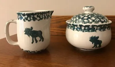 Tienshan Folk Craft Moose Country Sugar Bowl & Creamer Excellent Used Condition • $13.99