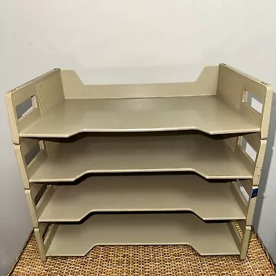 Vintage 1968 Eldon Office Products Stackable Desk Letter Paper Tray 4 Tier Tan • $124.88