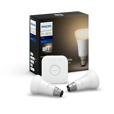 $169 • Buy Philips Hue Wi-Fi Starter Kit W/Bridge/Colour/White 2x B22 LED Light Bulb/App