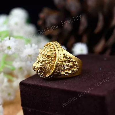 Men's Handmade Lion Head Heavy Solid Rings 14k Gold Brass Ring • $18.70