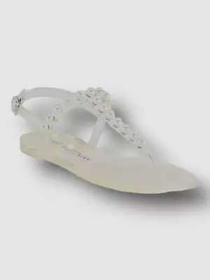 $150 Stuart Weitzman Women Clear Jelly Pearl Thong Sandal Shoe Sz EU 40.5/US 10 • £40.84