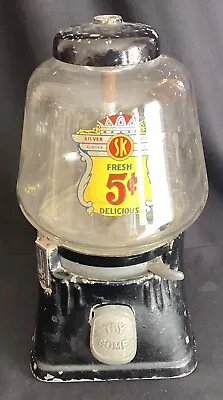 Antique Silver King 5 Cent Gumball Machine Peanut Dispenser “Try Some” • $99.99