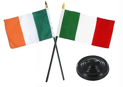 Italy Italian W/ Ireland Irish Flag 4 X6  Desk Set Table Stick Black Base • $8.44