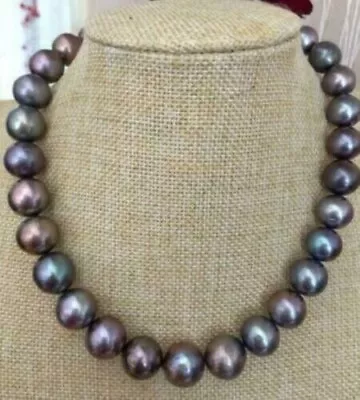 AAAAA LUSTER 11-12mm REAL Natural Tahitian Black Pearl Necklace 20  14k Clasp • $99