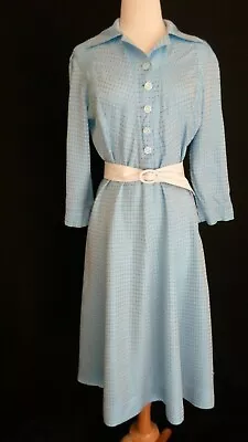 1940's 40's VINTAGE Shiny Rayon Fit & Flare Dress Rockabilly Shirtwaist 40B • $99.99